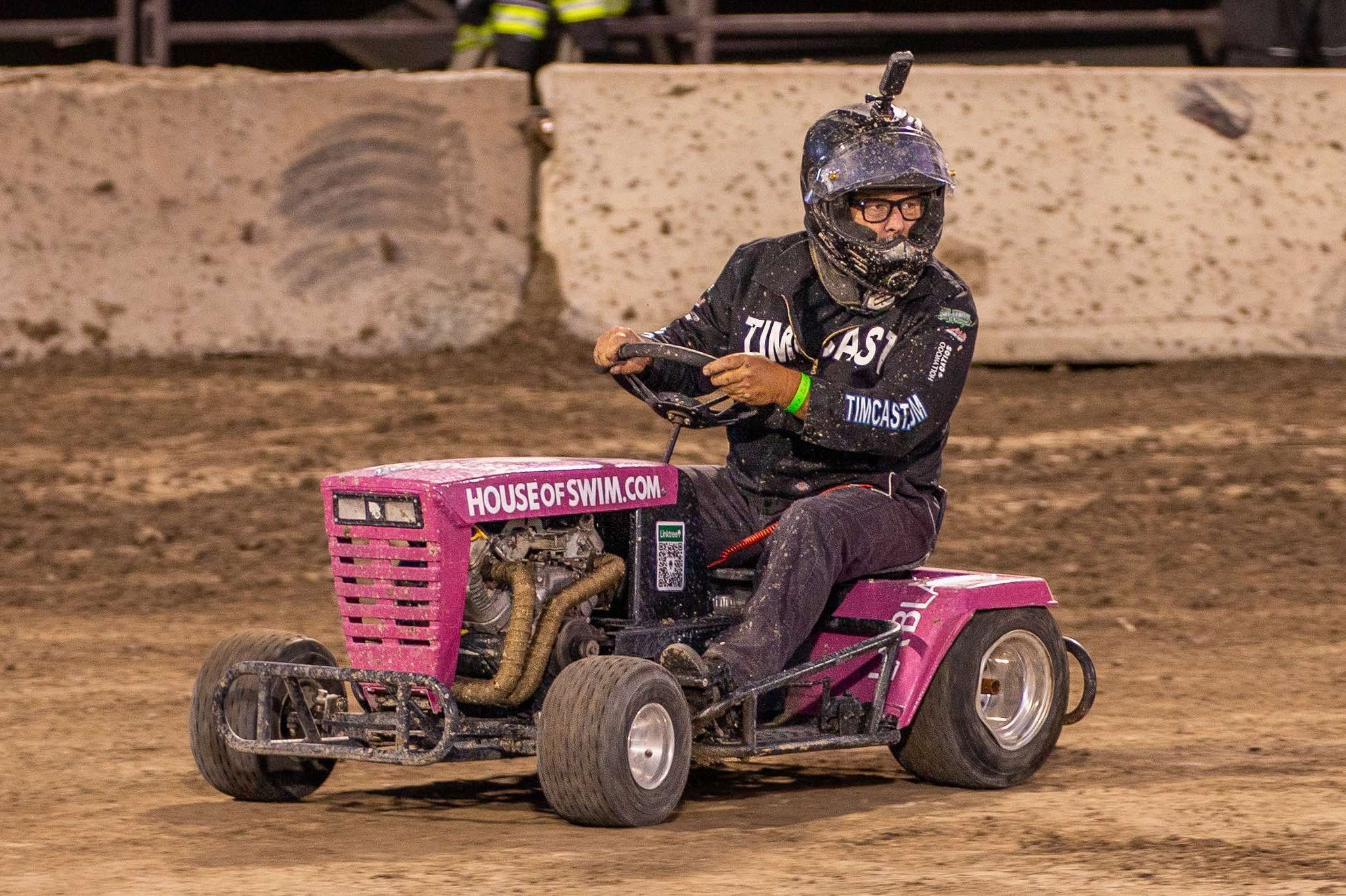 Britt racing the pink House of Swim mower