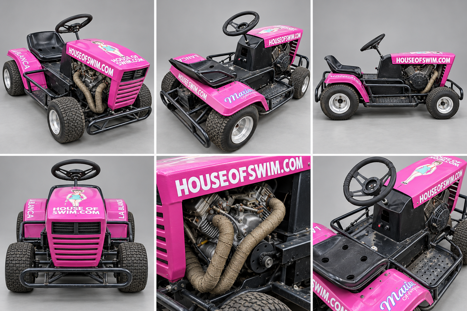 Pink racing mower — Six-view photo sheet