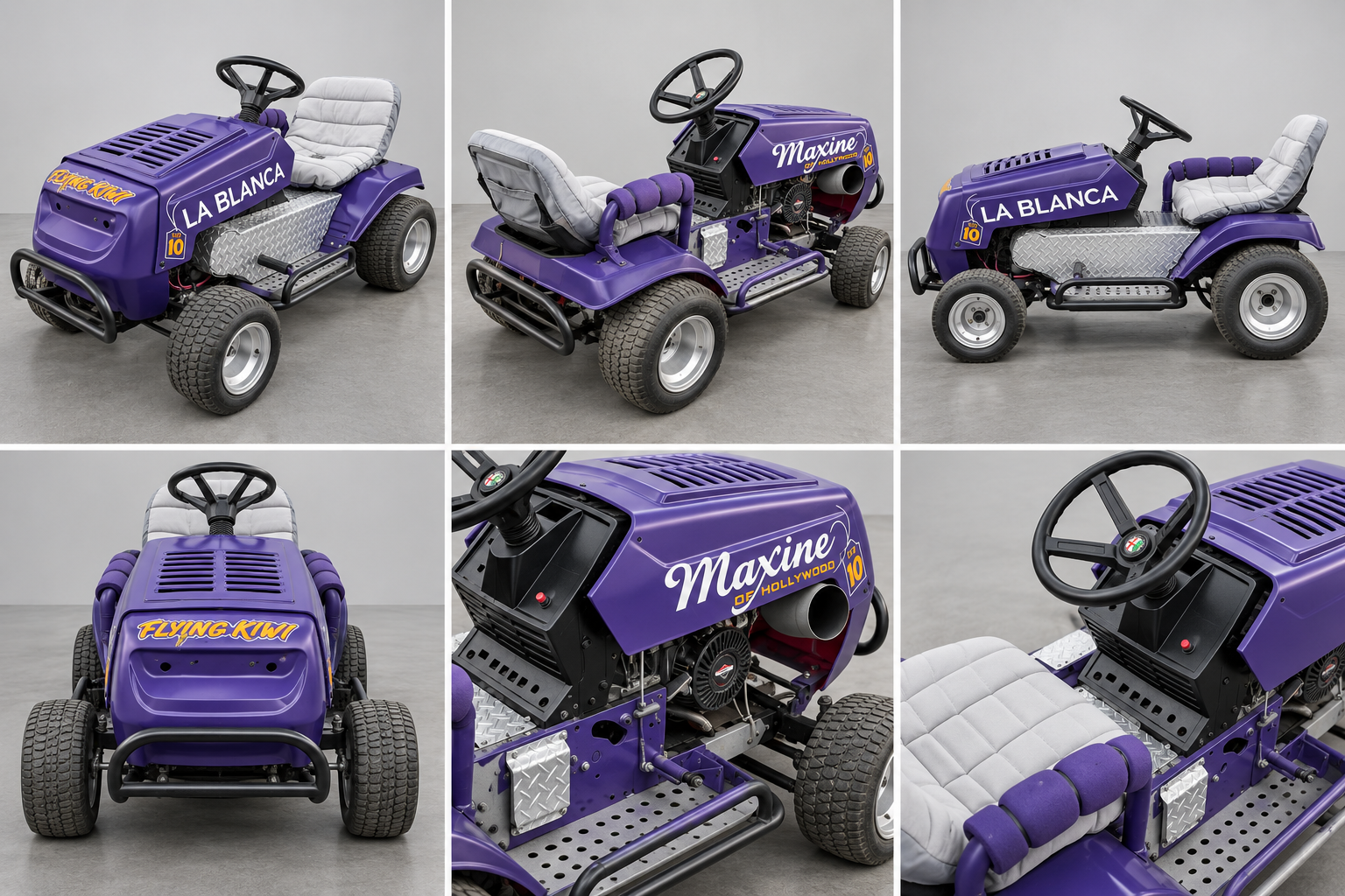 Purple racing mower — Six-view photo sheet